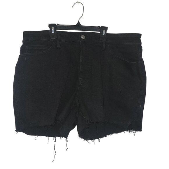 Aya & Vi High Rise Midi Shorts Black Distressed Frayed Hem Denim No-Gap Waistban - Picture 1 of 6